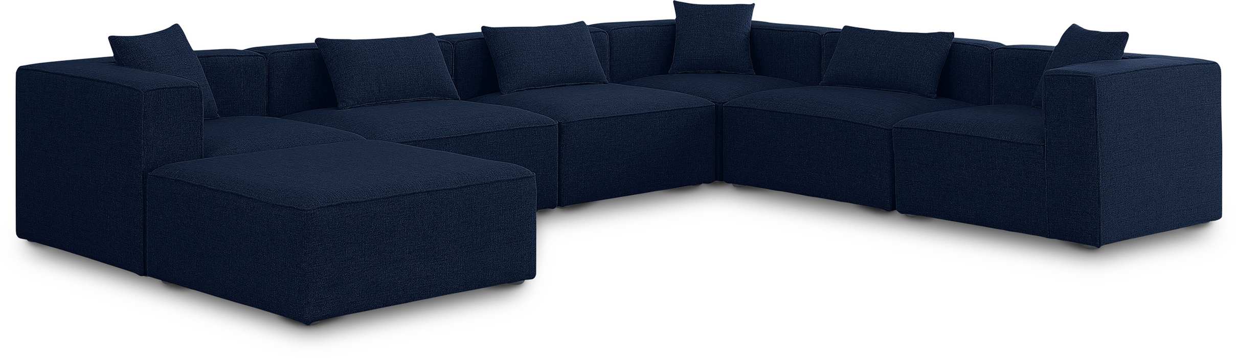 Meridian Furniture - Cube 144" Navy Fabric Upholstered 7pc. Sectional - 630Navy-Sec7A - GreatFurnitureDeal