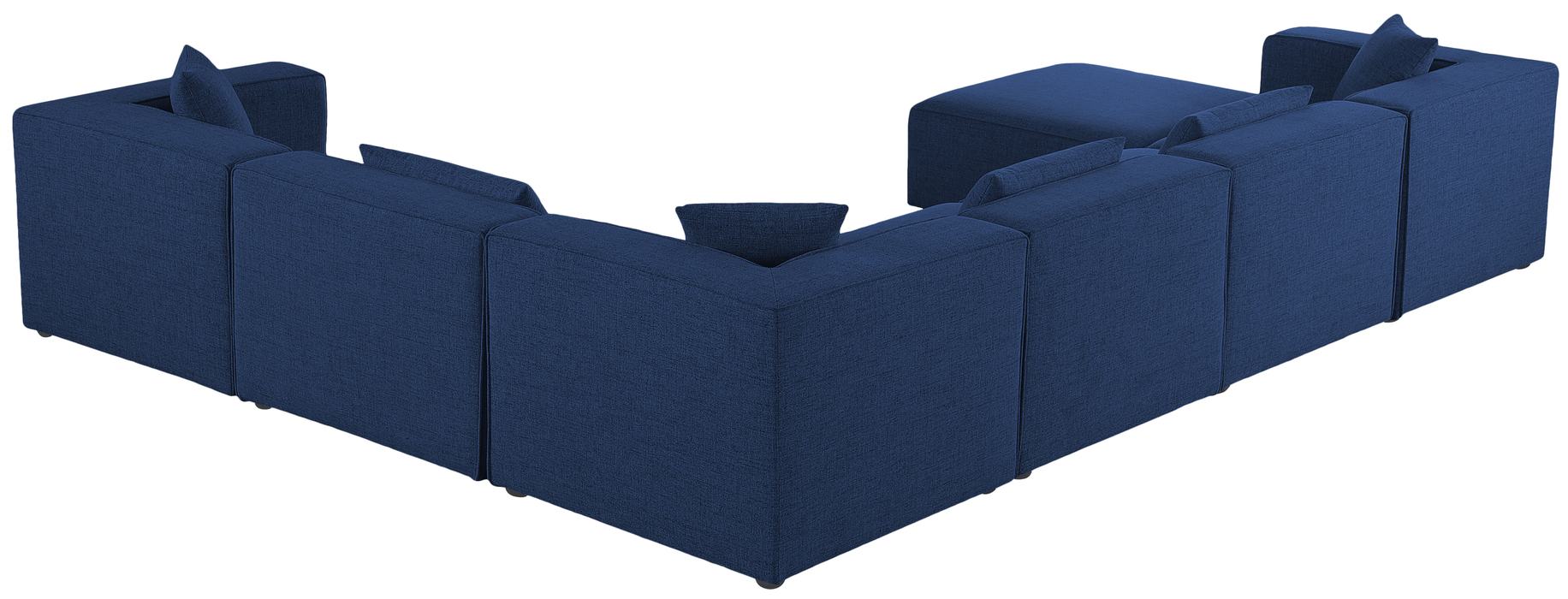 Meridian Furniture - Cube 144" Navy Fabric Upholstered 7pc. Sectional - 630Navy-Sec7A - GreatFurnitureDeal