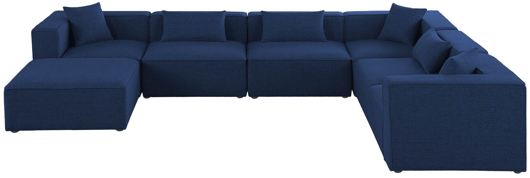 Meridian Furniture - Cube 144" Navy Fabric Upholstered 7pc. Sectional - 630Navy-Sec7A - GreatFurnitureDeal