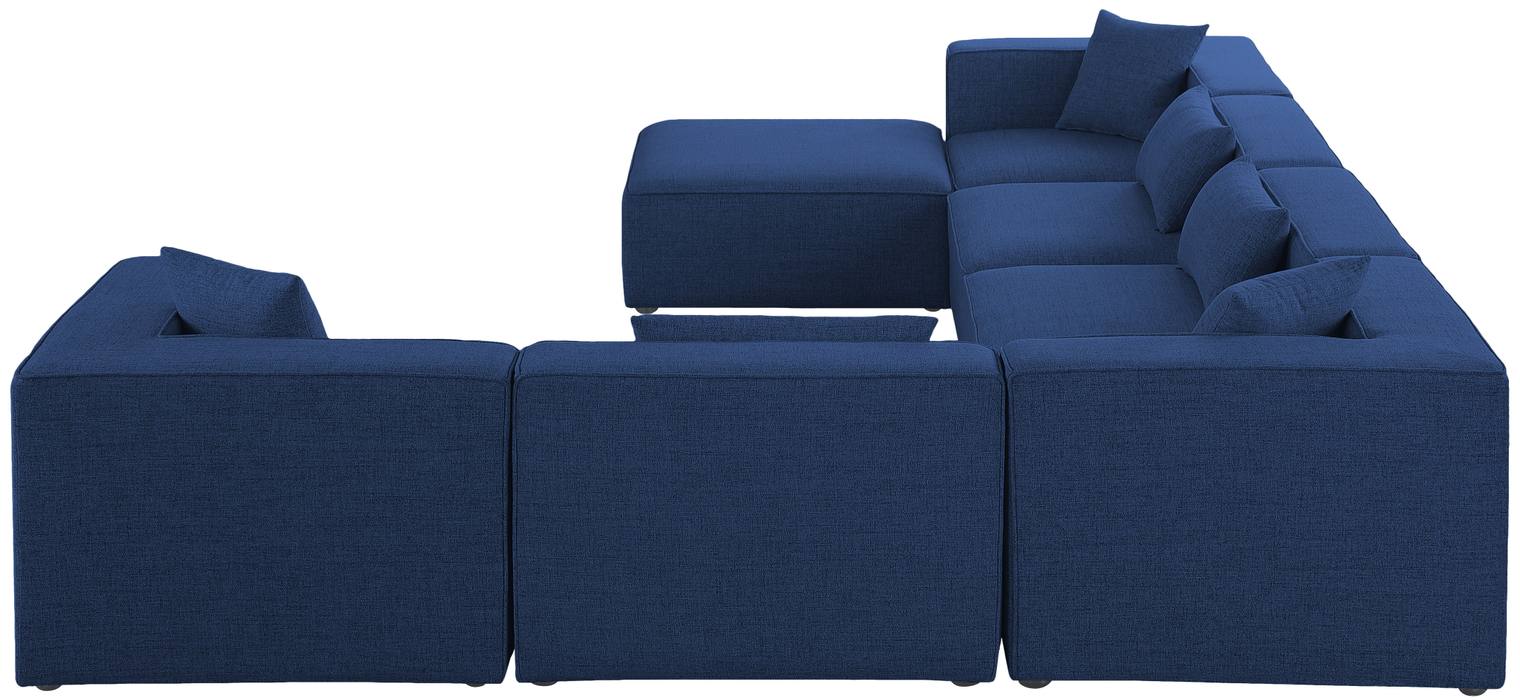 Meridian Furniture - Cube 144" Navy Fabric Upholstered 7pc. Sectional - 630Navy-Sec7A - GreatFurnitureDeal