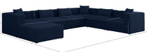 Meridian Furniture - Cube 144" Navy Fabric Upholstered 7pc. Sectional - 630Navy-Sec7A - GreatFurnitureDeal