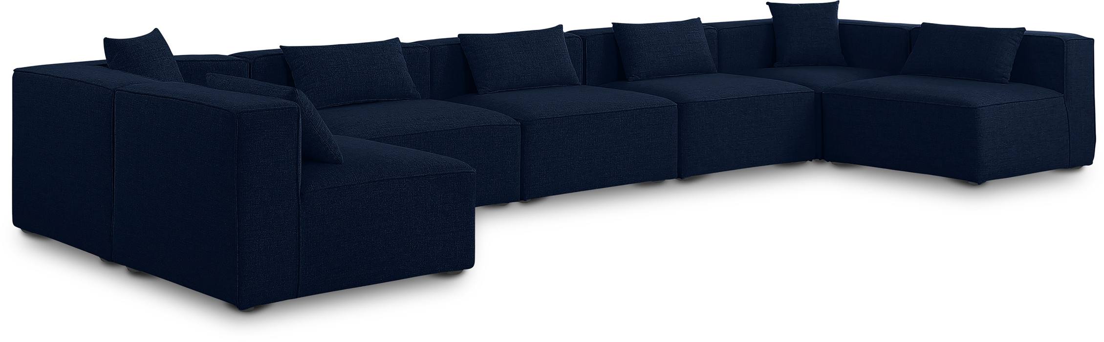 Meridian Furniture - Cube 180" Navy Fabric Upholstered 7pc. Sectional - 630Navy-Sec7B - GreatFurnitureDeal