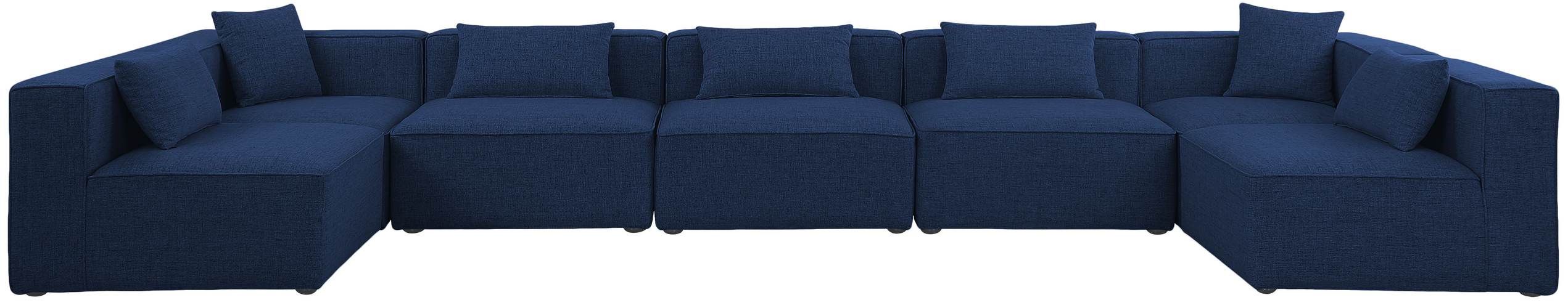 Meridian Furniture - Cube 180" Navy Fabric Upholstered 7pc. Sectional - 630Navy-Sec7B - GreatFurnitureDeal
