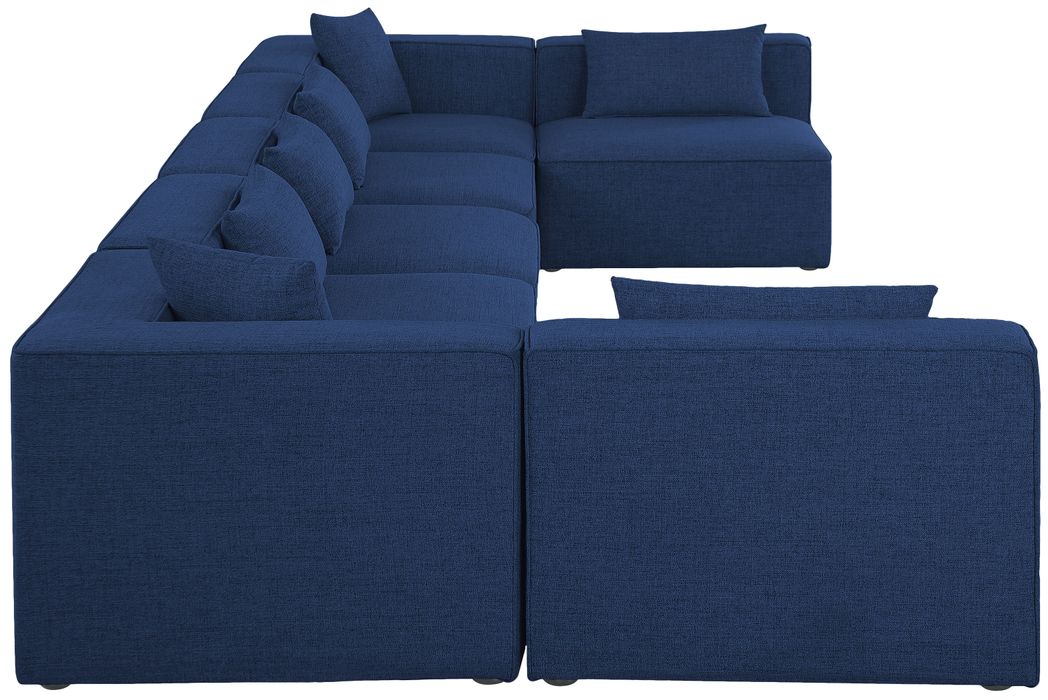 Meridian Furniture - Cube 180" Navy Fabric Upholstered 7pc. Sectional - 630Navy-Sec7B - GreatFurnitureDeal
