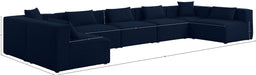 Meridian Furniture - Cube 180" Navy Fabric Upholstered 7pc. Sectional - 630Navy-Sec7B - GreatFurnitureDeal