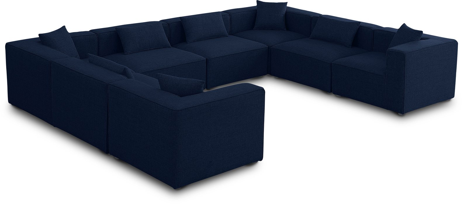 Meridian Furniture - Cube 144" Navy Fabric Upholstered 8pc. Sectional - 630Navy-Sec8A - GreatFurnitureDeal