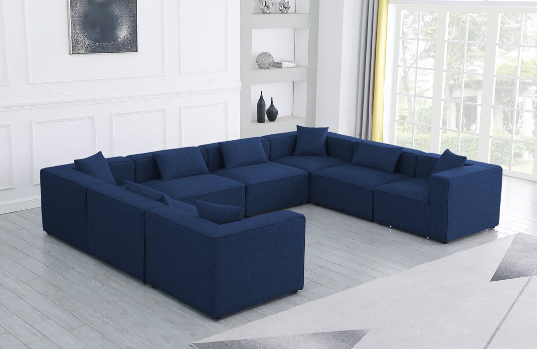 Meridian Furniture - Cube 144" Navy Fabric Upholstered 8pc. Sectional - 630Navy-Sec8A - GreatFurnitureDeal