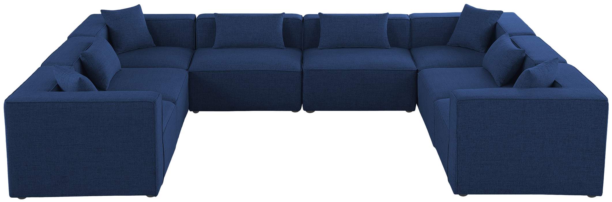 Meridian Furniture - Cube 144" Navy Fabric Upholstered 8pc. Sectional - 630Navy-Sec8A - GreatFurnitureDeal
