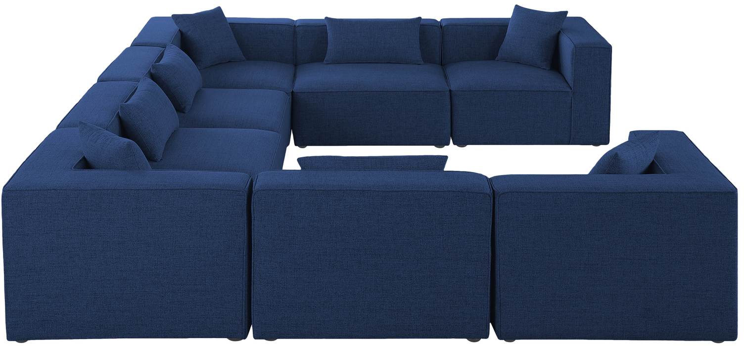 Meridian Furniture - Cube 144" Navy Fabric Upholstered 8pc. Sectional - 630Navy-Sec8A - GreatFurnitureDeal