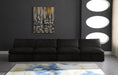 Meridian Furniture - Cozy 156" Black Velvet Upholstered Overstuffed Fiber Filled Comfort 4pc. Armless Sofa - 634Black-S156 - GreatFurnitureDeal