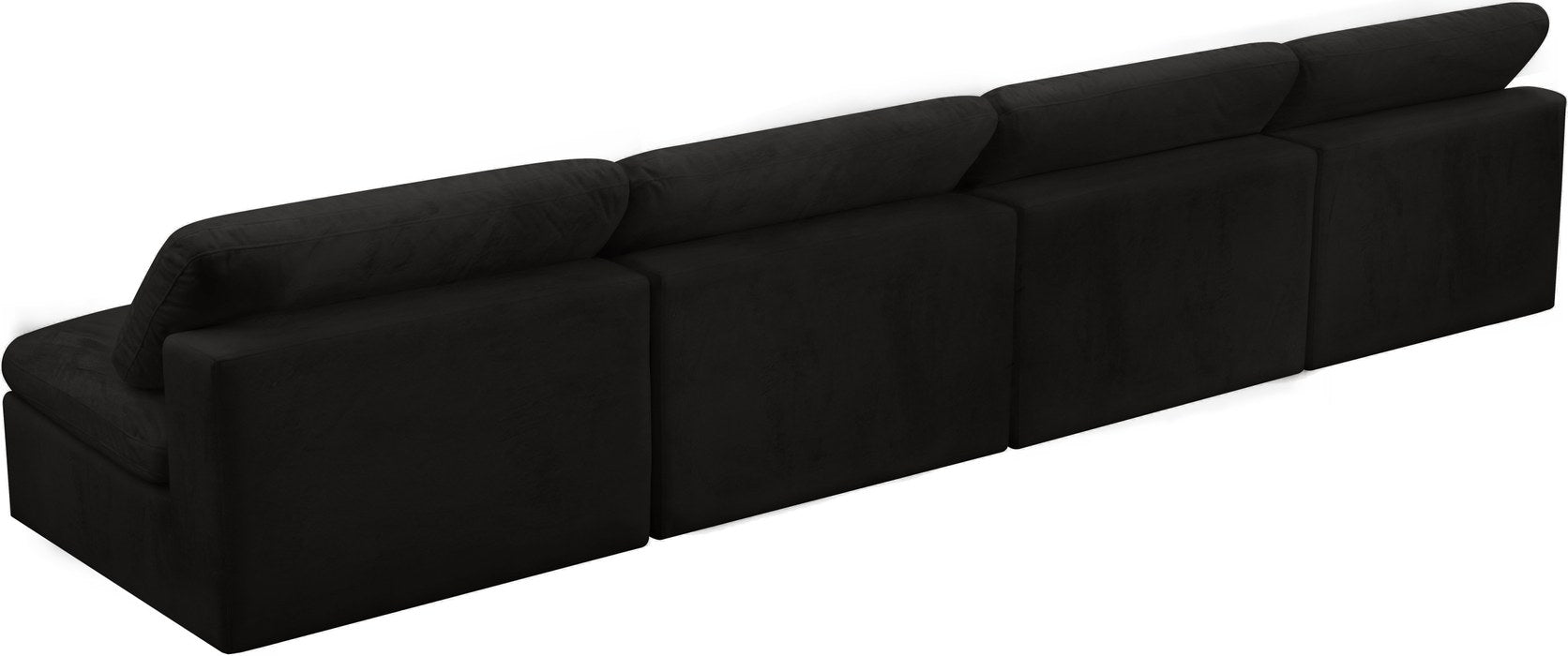 Meridian Furniture - Cozy 156" Black Velvet Upholstered Overstuffed Fiber Filled Comfort 4pc. Armless Sofa - 634Black-S156 - GreatFurnitureDeal