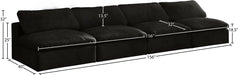 Meridian Furniture - Cozy 156" Black Velvet Upholstered Overstuffed Fiber Filled Comfort 4pc. Armless Sofa - 634Black-S156 - GreatFurnitureDeal
