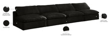 Meridian Furniture - Cozy 156" Black Velvet Upholstered Overstuffed Fiber Filled Comfort 4pc. Armless Sofa - 634Black-S156 - GreatFurnitureDeal