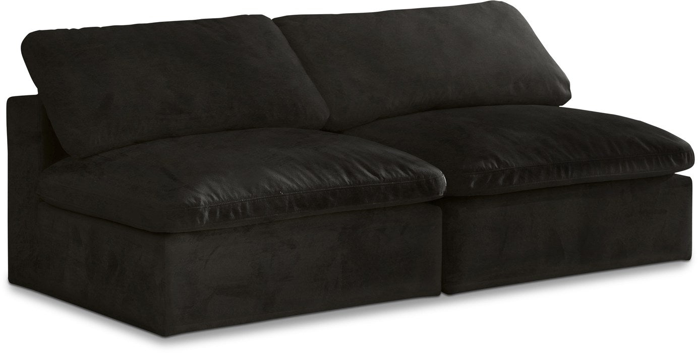 Meridian Furniture - Cozy 78" Black Velvet Upholstered Overstuffed Fiber Filled Comfort 2pc. Armless Sofa - 634Black-S78 - GreatFurnitureDeal