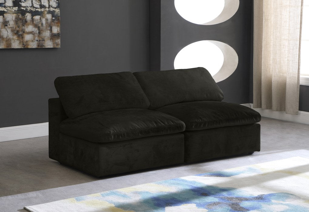Meridian Furniture - Cozy 78" Black Velvet Upholstered Overstuffed Fiber Filled Comfort 2pc. Armless Sofa - 634Black-S78 - GreatFurnitureDeal