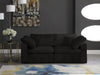 Meridian Furniture - Cozy 80" Black Velvet Upholstered Overstuffed Fiber Filled Comfort 2pc. Sofa - 634Black-S80 - GreatFurnitureDeal