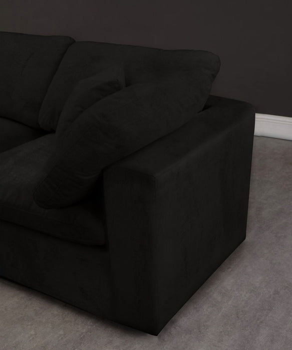 Meridian Furniture - Cozy 80" Black Velvet Upholstered Overstuffed Fiber Filled Comfort 2pc. Sofa - 634Black-S80 - GreatFurnitureDeal