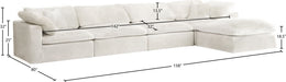 Meridian Furniture - Cozy 158" Cream Velvet Upholstered Overstuffed Fiber Filled Comfort 5pc. Sectional - 634Cream-Sec5A - GreatFurnitureDeal