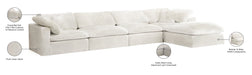 Meridian Furniture - Cozy 158" Cream Velvet Upholstered Overstuffed Fiber Filled Comfort 5pc. Sectional - 634Cream-Sec5A - GreatFurnitureDeal
