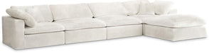 Meridian Furniture - Cozy 158" Cream Velvet Upholstered Overstuffed Fiber Filled Comfort 5pc. Sectional - 634Cream-Sec5A - GreatFurnitureDeal