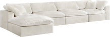Meridian Furniture - Cozy 158" Cream Velvet Upholstered Overstuffed Fiber Filled Comfort 5pc. Sectional - 634Cream-Sec5A - GreatFurnitureDeal