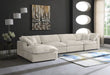 Meridian Furniture - Cozy 158" Cream Velvet Upholstered Overstuffed Fiber Filled Comfort 5pc. Sectional - 634Cream-Sec5A - GreatFurnitureDeal