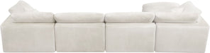 Meridian Furniture - Cozy 158" Cream Velvet Upholstered Overstuffed Fiber Filled Comfort 5pc. Sectional - 634Cream-Sec5A - GreatFurnitureDeal