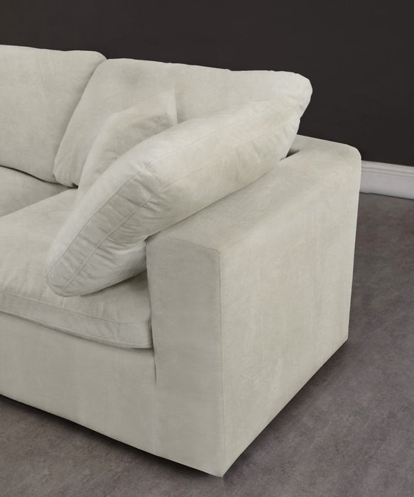 Meridian Furniture - Cozy 158" Cream Velvet Upholstered Overstuffed Fiber Filled Comfort 5pc. Sectional - 634Cream-Sec5A - GreatFurnitureDeal