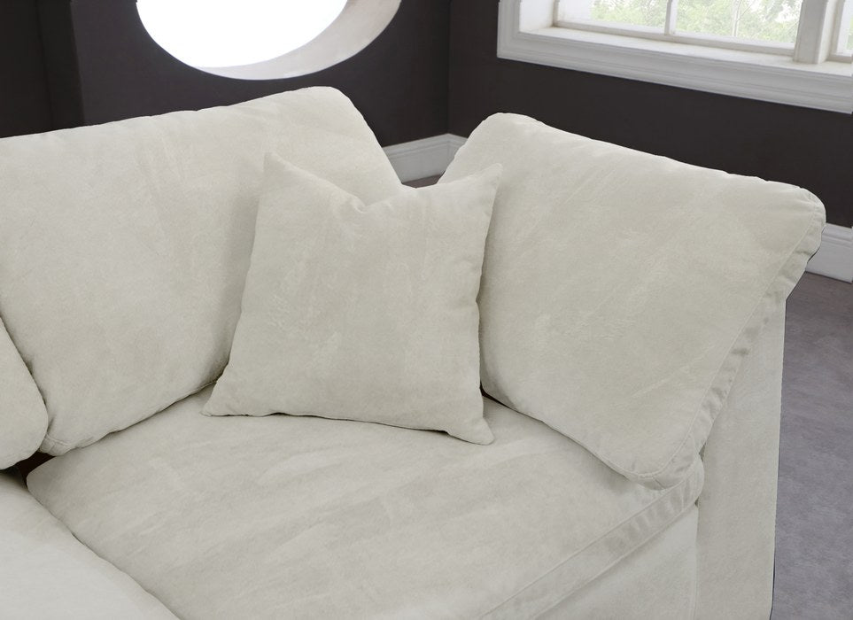 Meridian Furniture - Cozy 158" Cream Velvet Upholstered Overstuffed Fiber Filled Comfort 5pc. Sectional - 634Cream-Sec5A - GreatFurnitureDeal