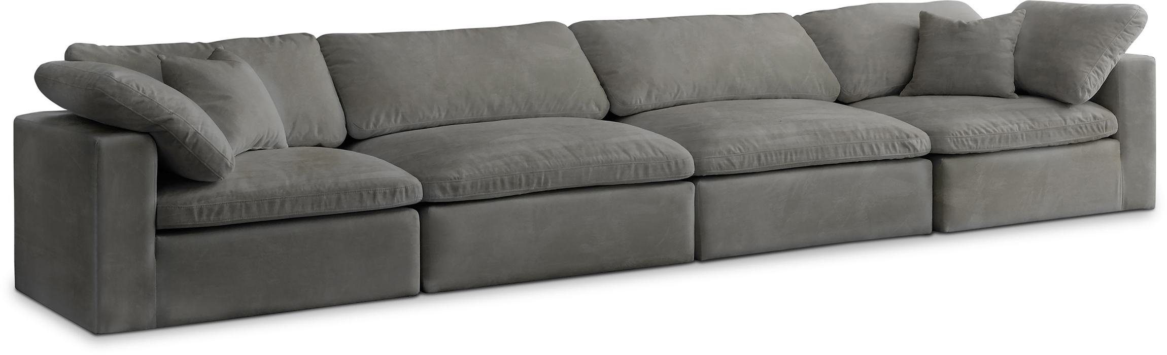 Meridian Furniture - Cozy 158" Grey Velvet Upholstered Overstuffed Fiber Filled Comfort 4pc. Sofa - 634Grey-S158 - GreatFurnitureDeal