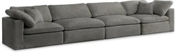 Meridian Furniture - Cozy 158" Grey Velvet Upholstered Overstuffed Fiber Filled Comfort 4pc. Sofa - 634Grey-S158 - GreatFurnitureDeal