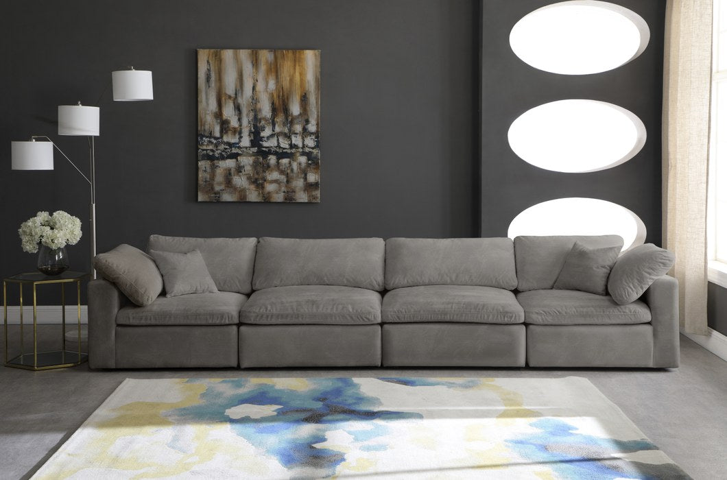 Meridian Furniture - Cozy 158" Grey Velvet Upholstered Overstuffed Fiber Filled Comfort 4pc. Sofa - 634Grey-S158 - GreatFurnitureDeal