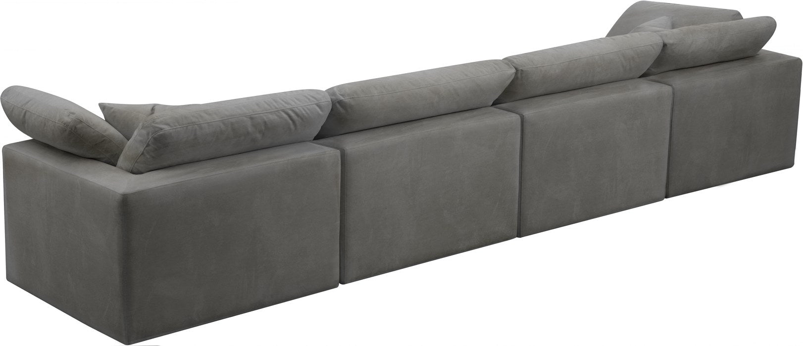 Meridian Furniture - Cozy 158" Grey Velvet Upholstered Overstuffed Fiber Filled Comfort 4pc. Sofa - 634Grey-S158 - GreatFurnitureDeal
