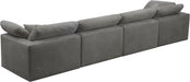Meridian Furniture - Cozy 158" Grey Velvet Upholstered Overstuffed Fiber Filled Comfort 4pc. Sofa - 634Grey-S158 - GreatFurnitureDeal