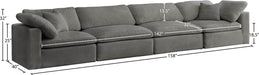 Meridian Furniture - Cozy 158" Grey Velvet Upholstered Overstuffed Fiber Filled Comfort 4pc. Sofa - 634Grey-S158 - GreatFurnitureDeal
