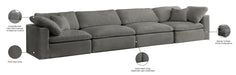 Meridian Furniture - Cozy 158" Grey Velvet Upholstered Overstuffed Fiber Filled Comfort 4pc. Sofa - 634Grey-S158 - GreatFurnitureDeal