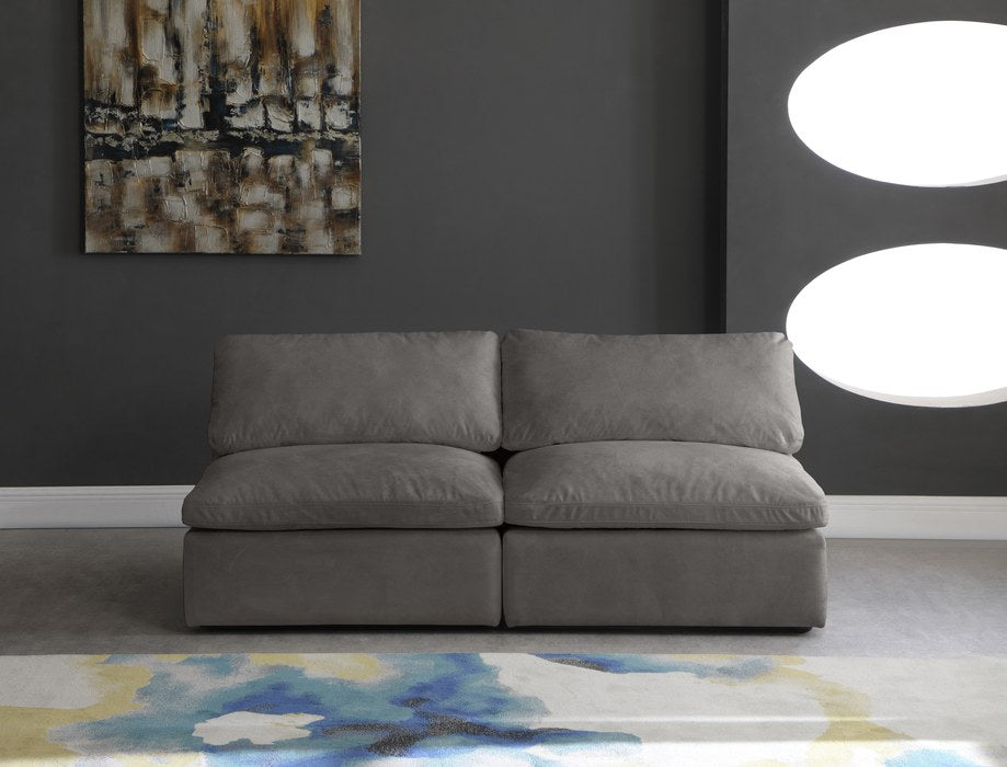 Meridian Furniture - Cozy 78" Grey Velvet Upholstered Overstuffed Fiber Filled Comfort 2pc. Armless Sofa - 634Grey-S78 - GreatFurnitureDeal
