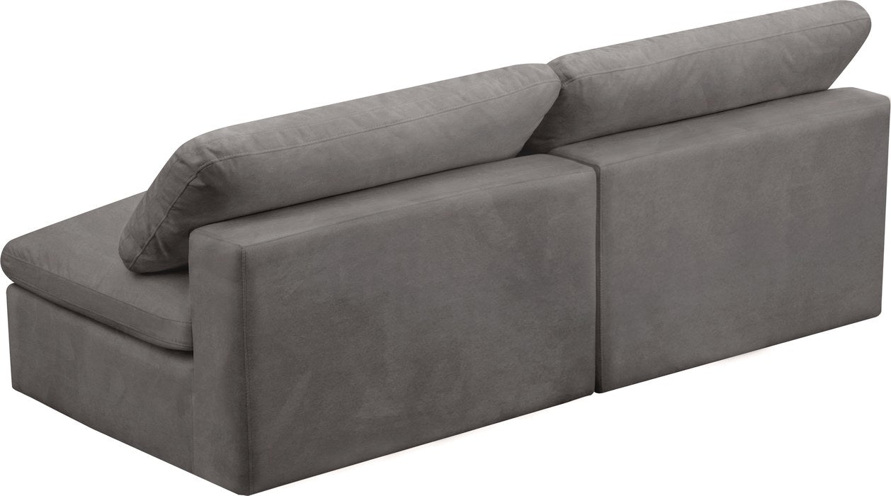 Meridian Furniture - Cozy 78" Grey Velvet Upholstered Overstuffed Fiber Filled Comfort 2pc. Armless Sofa - 634Grey-S78 - GreatFurnitureDeal