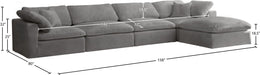 Meridian Furniture - Cozy 158" Grey Velvet Upholstered Overstuffed Fiber Filled Comfort 5pc. Sectional - 634Grey-Sec5A - GreatFurnitureDeal