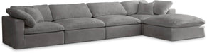 Meridian Furniture - Cozy 158" Grey Velvet Upholstered Overstuffed Fiber Filled Comfort 5pc. Sectional - 634Grey-Sec5A - GreatFurnitureDeal