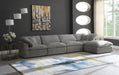 Meridian Furniture - Cozy 158" Grey Velvet Upholstered Overstuffed Fiber Filled Comfort 5pc. Sectional - 634Grey-Sec5A - GreatFurnitureDeal