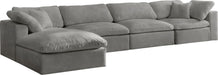 Meridian Furniture - Cozy 158" Grey Velvet Upholstered Overstuffed Fiber Filled Comfort 5pc. Sectional - 634Grey-Sec5A - GreatFurnitureDeal