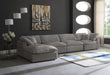 Meridian Furniture - Cozy 158" Grey Velvet Upholstered Overstuffed Fiber Filled Comfort 5pc. Sectional - 634Grey-Sec5A - GreatFurnitureDeal