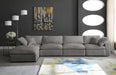 Meridian Furniture - Cozy 158" Grey Velvet Upholstered Overstuffed Fiber Filled Comfort 5pc. Sectional - 634Grey-Sec5A - GreatFurnitureDeal