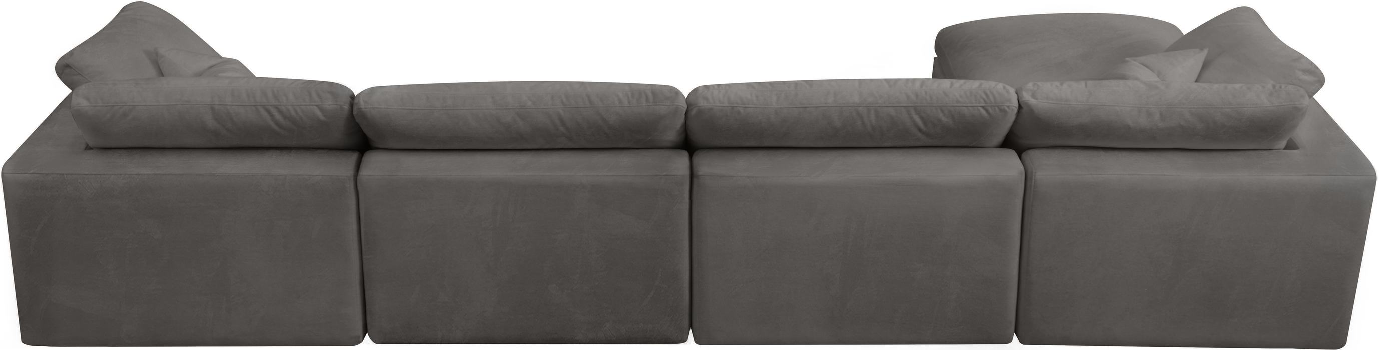 Meridian Furniture - Cozy 158" Grey Velvet Upholstered Overstuffed Fiber Filled Comfort 5pc. Sectional - 634Grey-Sec5A - GreatFurnitureDeal
