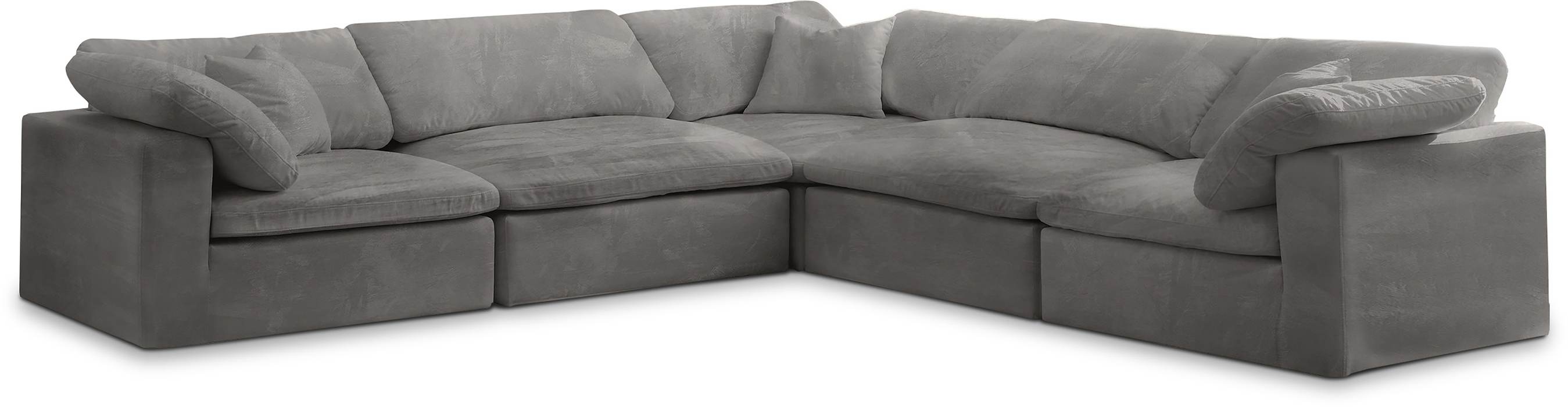 Meridian Furniture - Cozy 119" Grey Velvet Upholstered Overstuffed Fiber Filled Comfort 5pc. Sectional - 634Grey-Sec5C - GreatFurnitureDeal