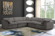 Meridian Furniture - Cozy 119" Grey Velvet Upholstered Overstuffed Fiber Filled Comfort 5pc. Sectional - 634Grey-Sec5C - GreatFurnitureDeal