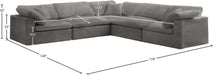 Meridian Furniture - Cozy 119" Grey Velvet Upholstered Overstuffed Fiber Filled Comfort 5pc. Sectional - 634Grey-Sec5C - GreatFurnitureDeal