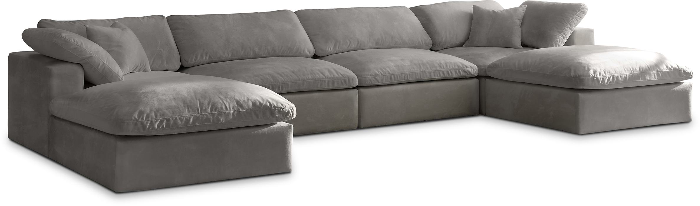 Meridian Furniture - Cozy 158" Grey Velvet Upholstered Overstuffed Fiber Filled Comfort 6pc. Sectional - 634Grey-Sec6B - GreatFurnitureDeal