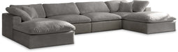 Meridian Furniture - Cozy 158" Grey Velvet Upholstered Overstuffed Fiber Filled Comfort 6pc. Sectional - 634Grey-Sec6B - GreatFurnitureDeal